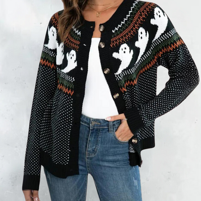 Marika - Bezaubernde Strickjacke mit Gespenstermotiv