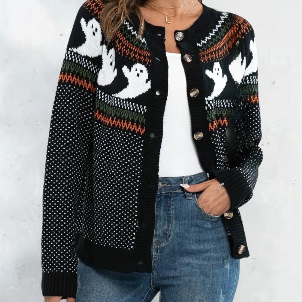 Marika - Bezaubernde Strickjacke mit Gespenstermotiv