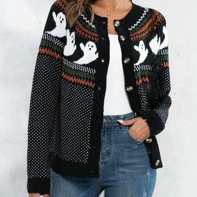 Marika - Bezaubernde Strickjacke mit Gespenstermotiv