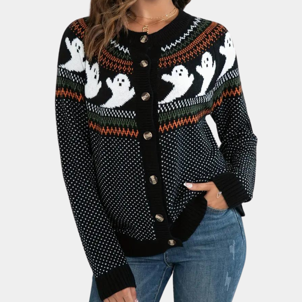 Marika - Bezaubernde Strickjacke mit Gespenstermotiv