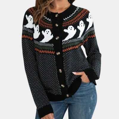 Marika - Bezaubernde Strickjacke mit Gespenstermotiv