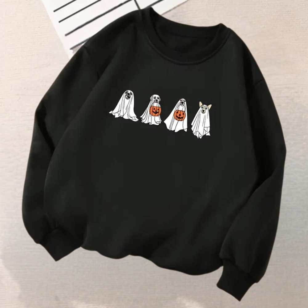 Kinga - Weibliches Halloween Sweatshirt mit gruseligem Hundeaufdruck
