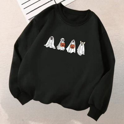 Kinga - Weibliches Halloween Sweatshirt mit gruseligem Hundeaufdruck