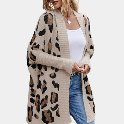 ORINTHIA - Trendige Damen Strickjacke mit Leopardenmuster
