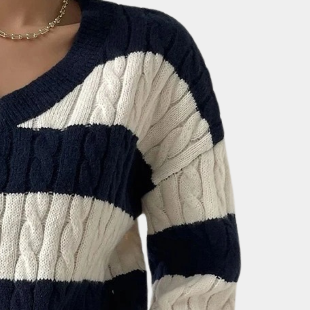 Yamina - Schicker gestreifter Pullover mit elegantem V-Ausschnitt für Frauen