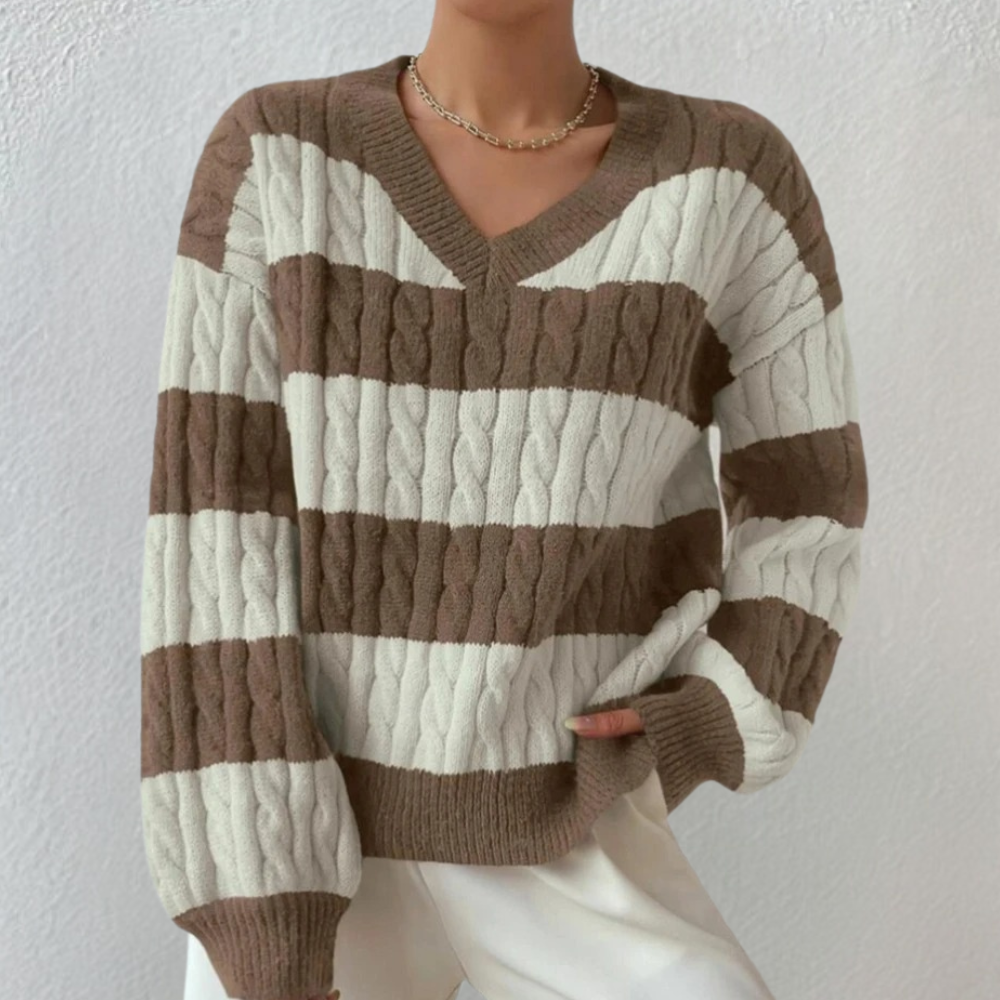 Yamina - Schicker gestreifter Pullover mit elegantem V-Ausschnitt für Frauen