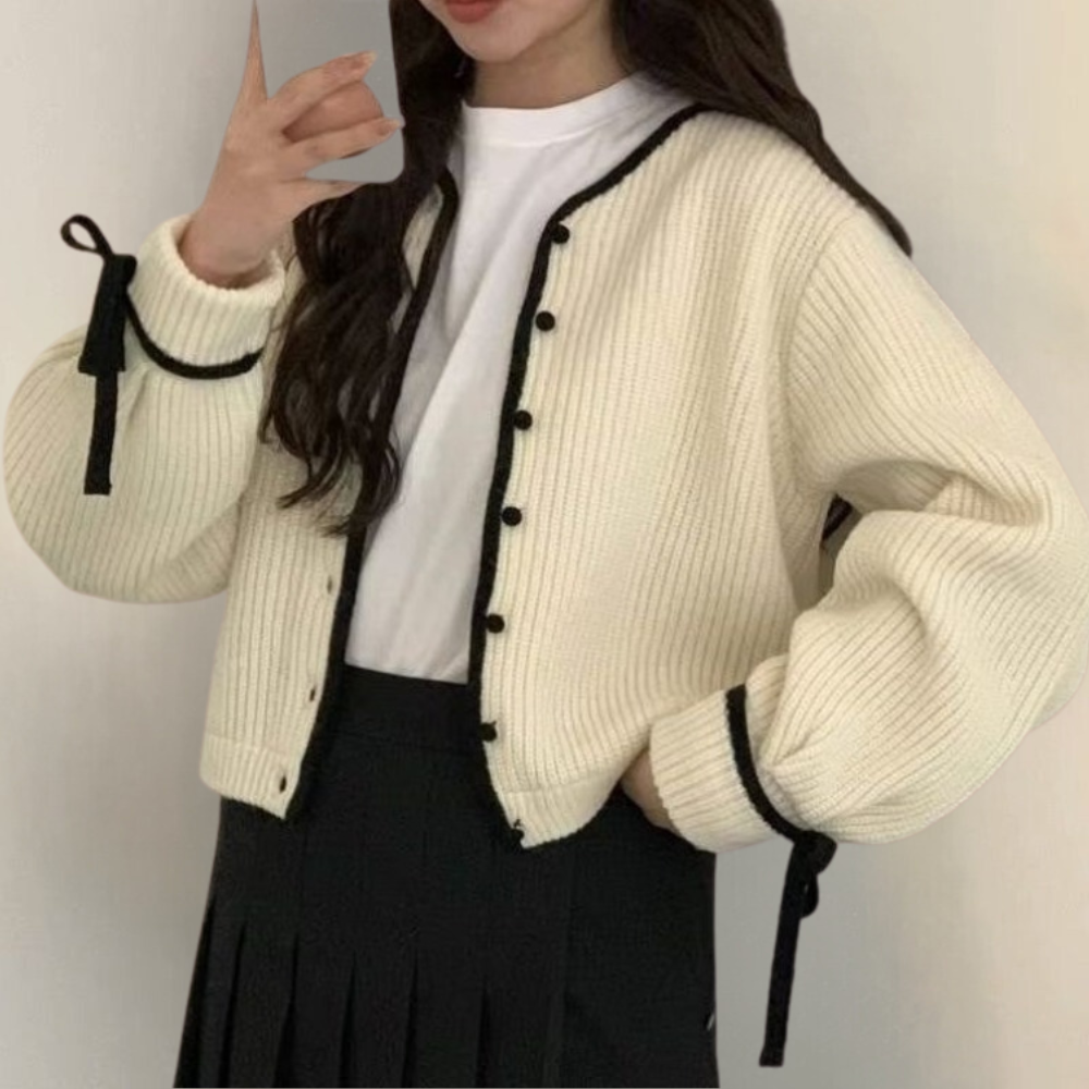 Retro-inspirierte Strickjacke für Frauen in modischer Lavendelfarbe