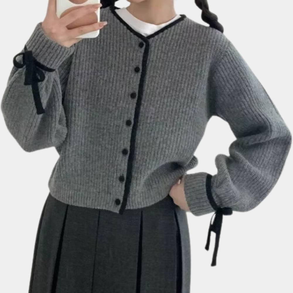 Retro-inspirierte Strickjacke für Frauen in modischer Lavendelfarbe