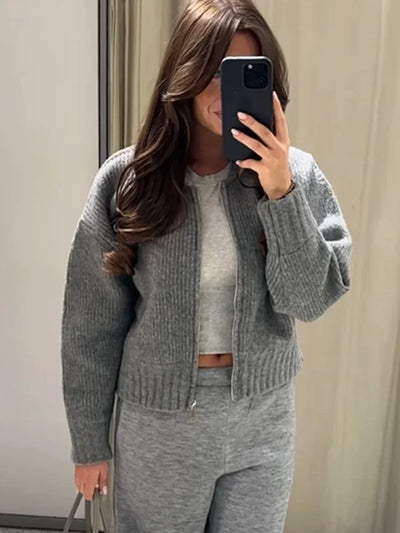 Majestic | Grau O-neck Knit Frauen Pullover Jacke Mode