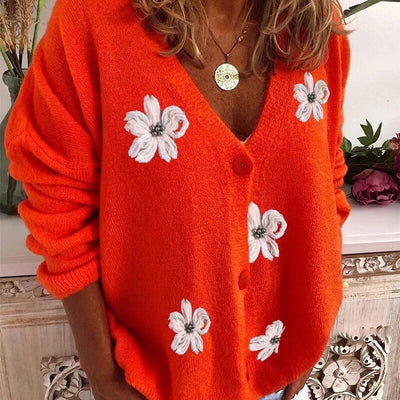 LAYLA - Modische Strickjacke mit Blumenmuster und V-Ausschnitt