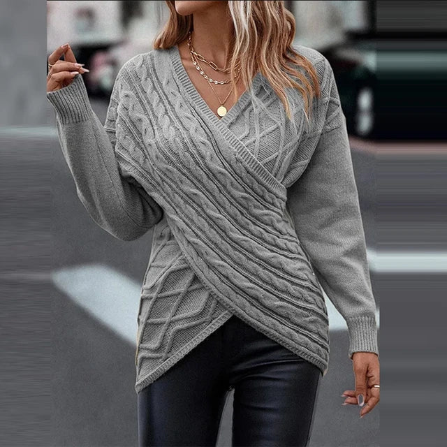 50% Rabatt | Olivia™ | Asymmetrischer Damen-Wickelstrickpullover mit V-Ausschnitt