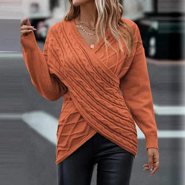 50% Rabatt | Olivia™ | Asymmetrischer Damen-Wickelstrickpullover mit V-Ausschnitt