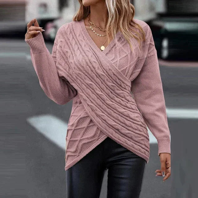 50% Rabatt | Olivia™ | Asymmetrischer Damen-Wickelstrickpullover mit V-Ausschnitt