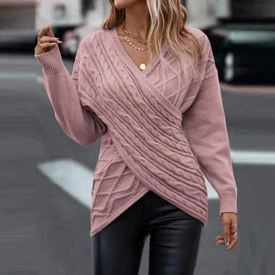 50% Rabatt | Olivia™ | Asymmetrischer Damen-Wickelstrickpullover mit V-Ausschnitt