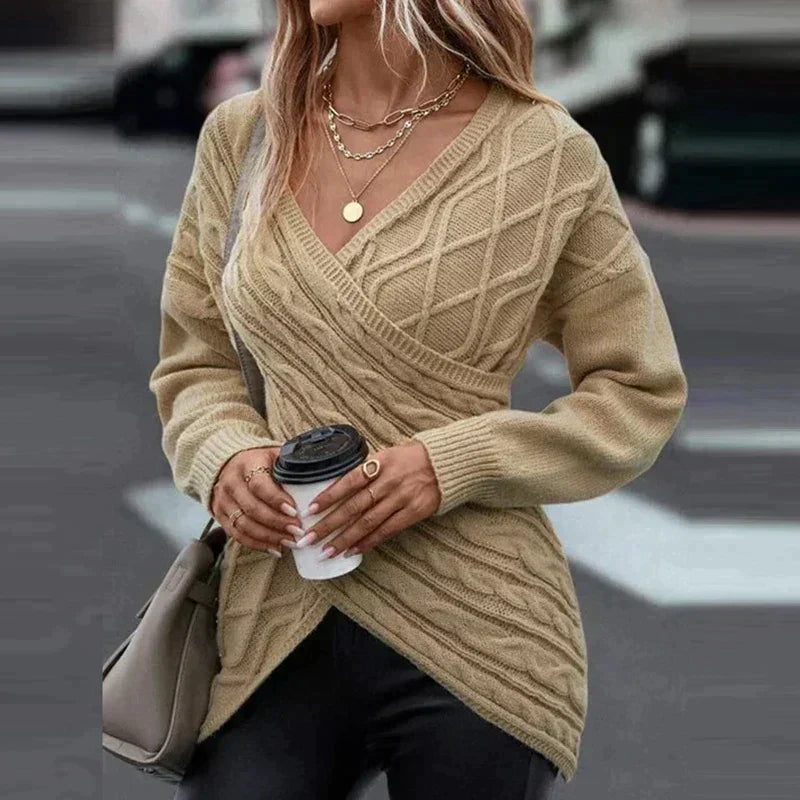 50% Rabatt | Olivia™ | Asymmetrischer Damen-Wickelstrickpullover mit V-Ausschnitt