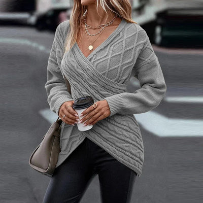 50% Rabatt | Olivia™ | Asymmetrischer Damen-Wickelstrickpullover mit V-Ausschnitt
