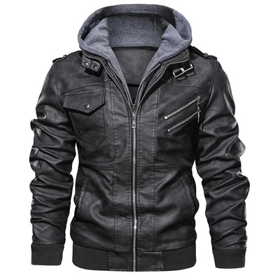 Stylische Herren Lederjacke mit Kapuze - Jacob
