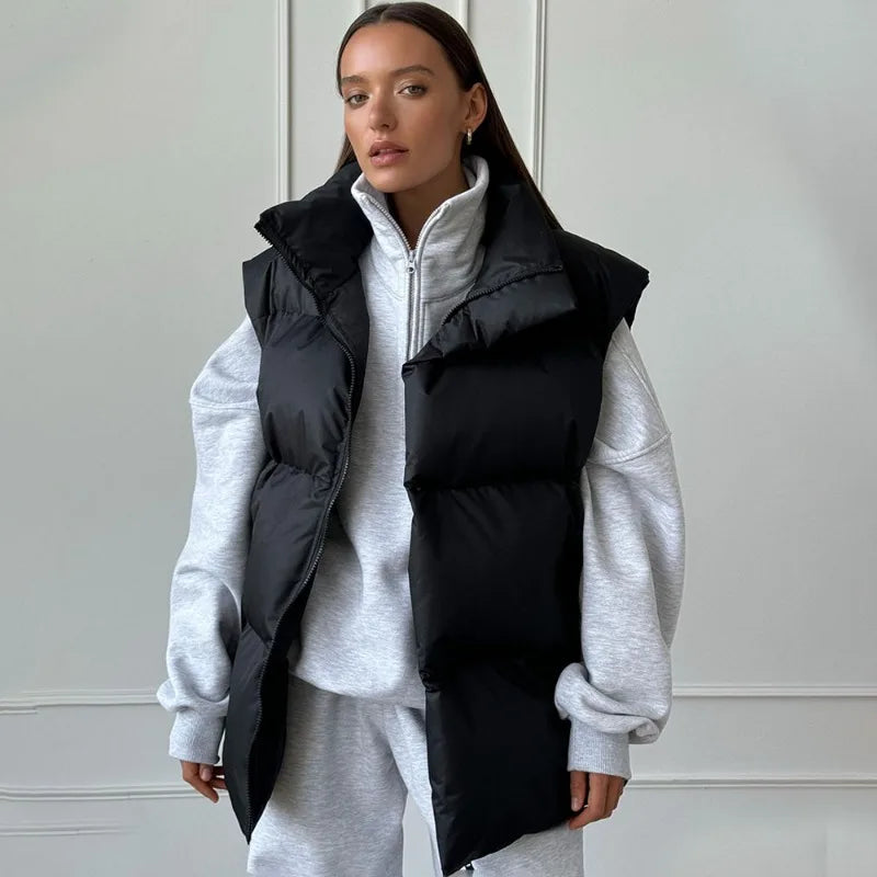 Yvette™ | Damen Langer Winterweste mit Reißverschluss und Wattierung in Einfarbig