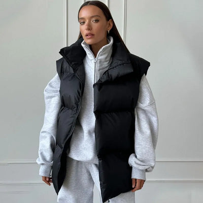 Yvette™ | Damen Langer Winterweste mit Reißverschluss und Wattierung in Einfarbig
