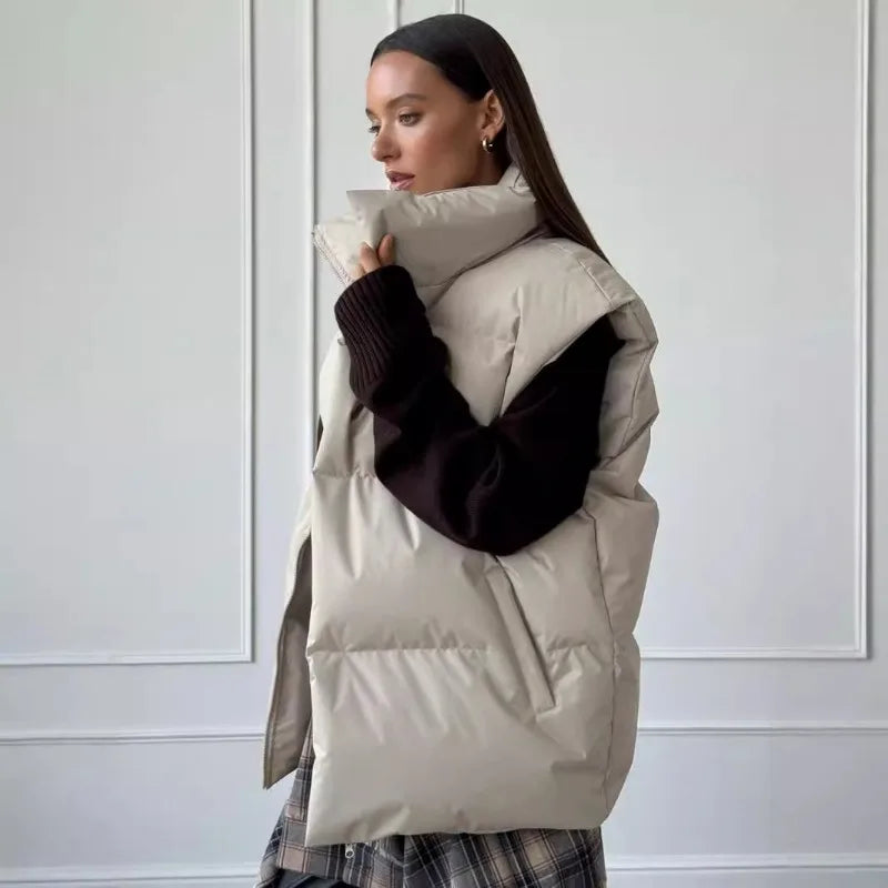Yvette™ | Damen Langer Winterweste mit Reißverschluss und Wattierung in Einfarbig