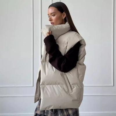Yvette™ | Damen Langer Winterweste mit Reißverschluss und Wattierung in Einfarbig