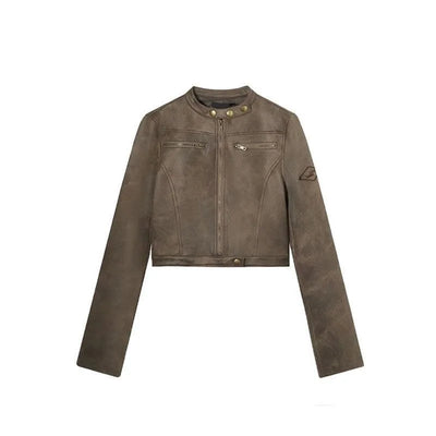Majestic | Damen-Kurze Bikerjacke aus Lederimitat