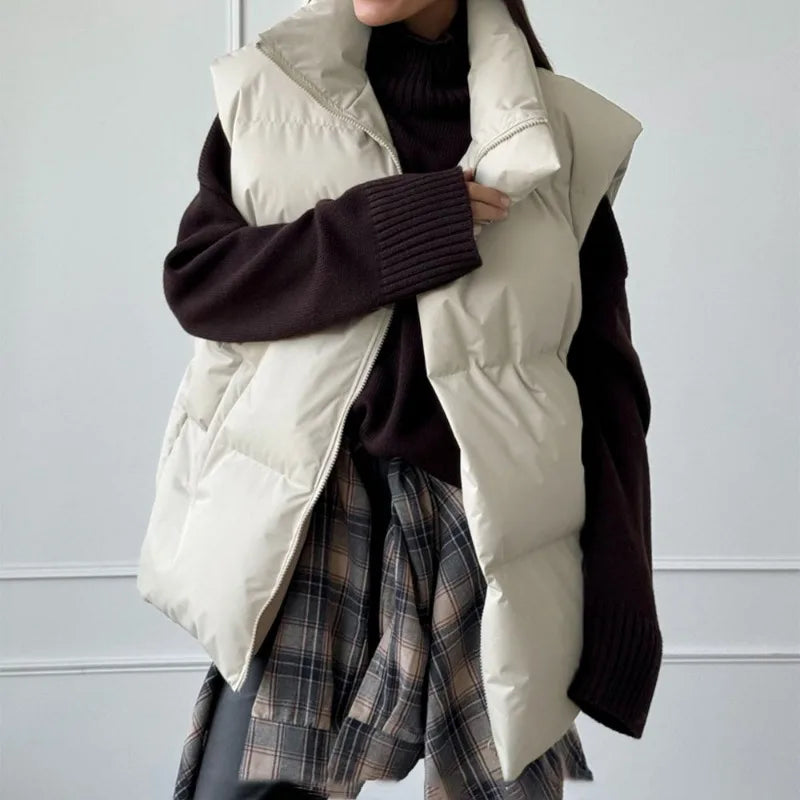 Yvette™ | Damen Langer Winterweste mit Reißverschluss und Wattierung in Einfarbig
