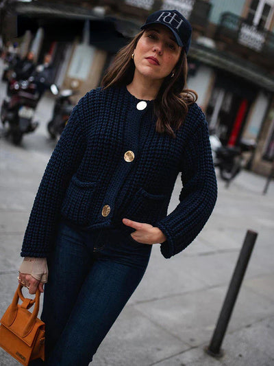 50 % Rabatt | Solace™ | Marineblaue Damen Strickjacke mit V-Ausschnitt, Knöpfen und Taschen  [ Letzter Tag Rabatt ]