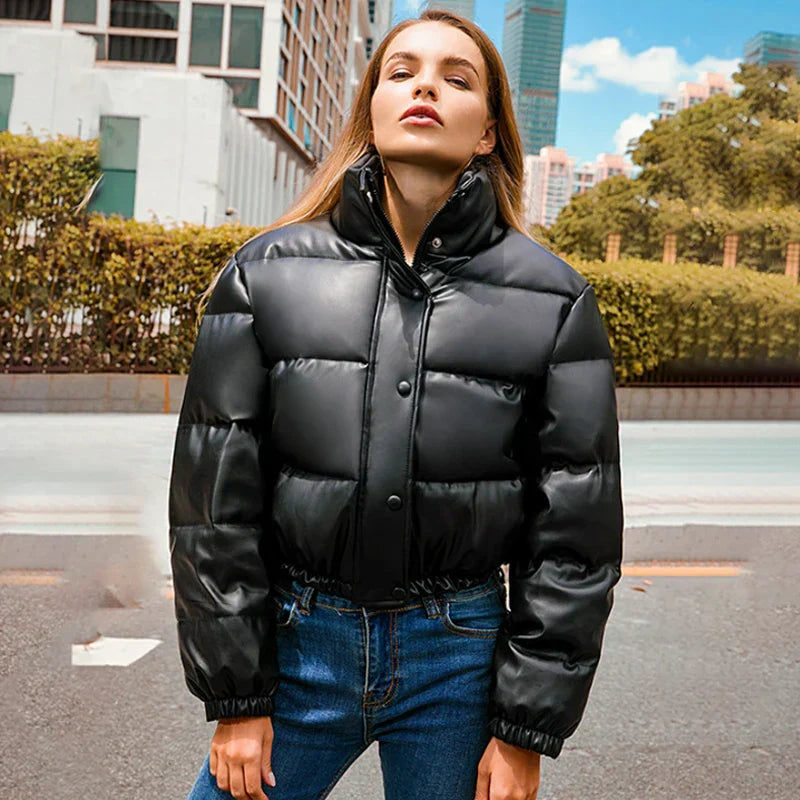 50 % Rabatt | Strideon™ | Damen Parka Jacke aus Kunstleder mit Stehkrage  [ Letzter Tag Rabatt ]