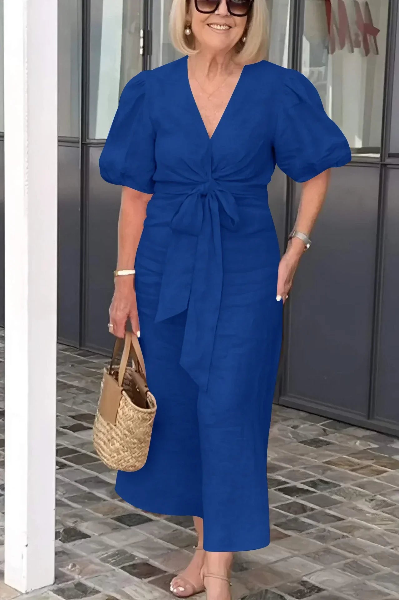50% RABAT | Esther™ | Baumwollkleid mit V-Ausschnitt und Schnürung