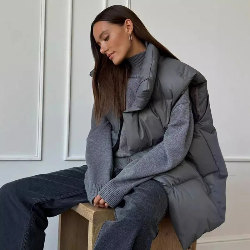 Yvette™ | Damen Langer Winterweste mit Reißverschluss und Wattierung in Einfarbig