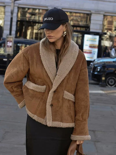 Giovanna™ | Damen winterjacke aus kunstlammfell, modisch und warm mit umlegekragen