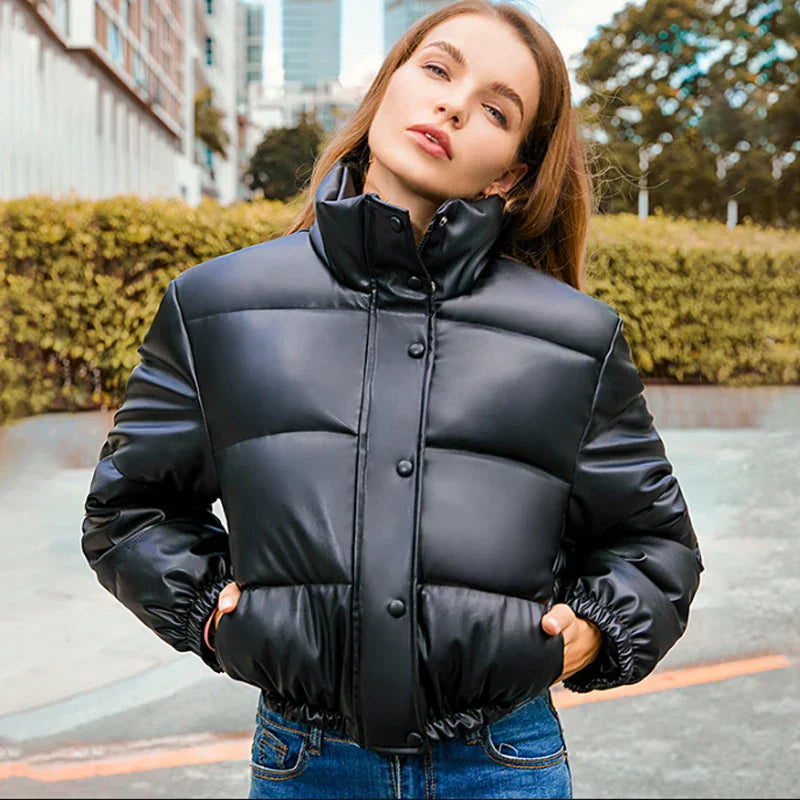 50 % Rabatt | Strideon™ | Damen Parka Jacke aus Kunstleder mit Stehkrage  [ Letzter Tag Rabatt ]