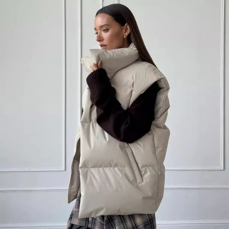 Yvette™ | Damen Langer Winterweste mit Reißverschluss und Wattierung in Einfarbig