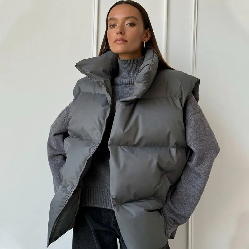 Yvette™ | Damen Langer Winterweste mit Reißverschluss und Wattierung in Einfarbig