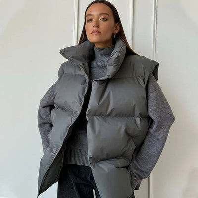 Yvette™ | Damen Langer Winterweste mit Reißverschluss und Wattierung in Einfarbig