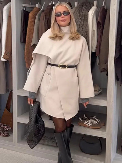 Majestic | Bequem Damen-Asymmetrischer Wollmantel