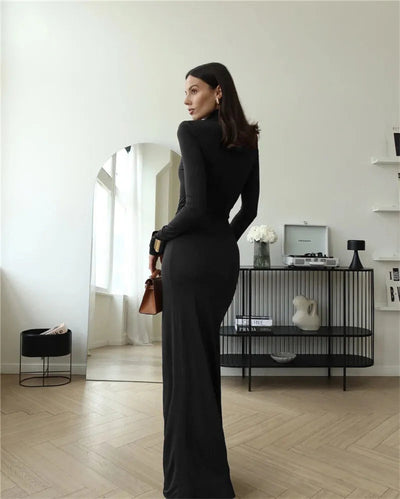 Lotte™ – Sexy, figurbetontes Rollkragenkleid mit hohem Schlitz