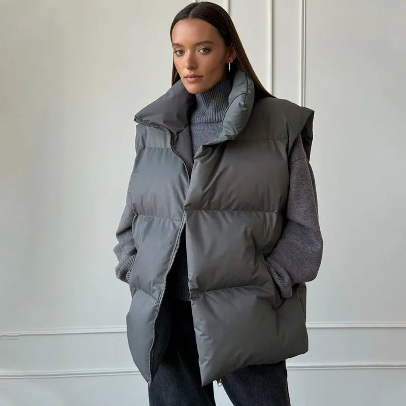 Yvette™ | Damen Langer Winterweste mit Reißverschluss und Wattierung in Einfarbig