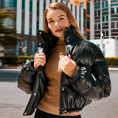 50 % Rabatt | Strideon™ | Damen Parka Jacke aus Kunstleder mit Stehkrage  [ Letzter Tag Rabatt ]