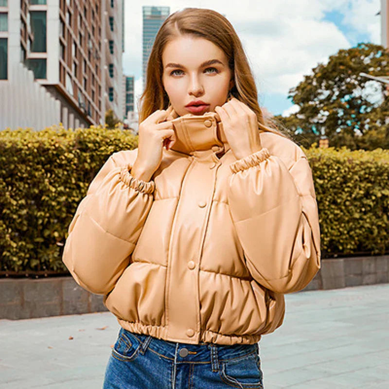 50 % Rabatt | Strideon™ | Damen Parka Jacke aus Kunstleder mit Stehkrage  [ Letzter Tag Rabatt ]