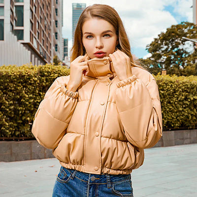50 % Rabatt | Strideon™ | Damen Parka Jacke aus Kunstleder mit Stehkrage  [ Letzter Tag Rabatt ]