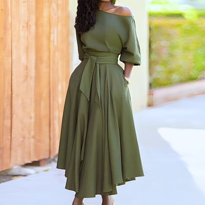 EleganBlack™ - Schwarzes schulterfreies Midikleid mit Gürtel, für formelle Abendgarderobe