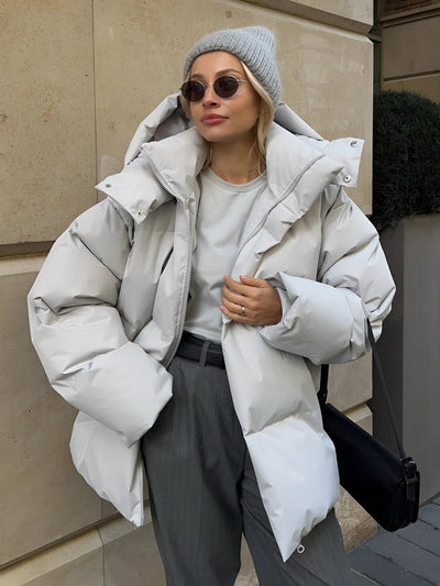 PufferLux™ | Oversized Damen Pufferjacke Schwarz mit Kapuze | Isoliert & Modisch