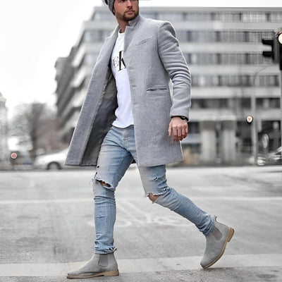 Majestic | Moderner Herren-Mantel in Wolloptik mit Stehkragen