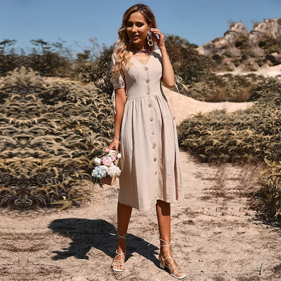 Sophie™ - Elegantes langes Kleid mit V-Ausschnitt und hoher Taille