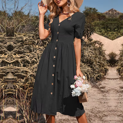 Sophie™ - Elegantes langes Kleid mit V-Ausschnitt und hoher Taille