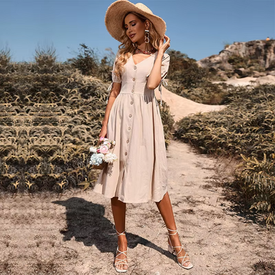Sophie™ - Elegantes langes Kleid mit V-Ausschnitt und hoher Taille