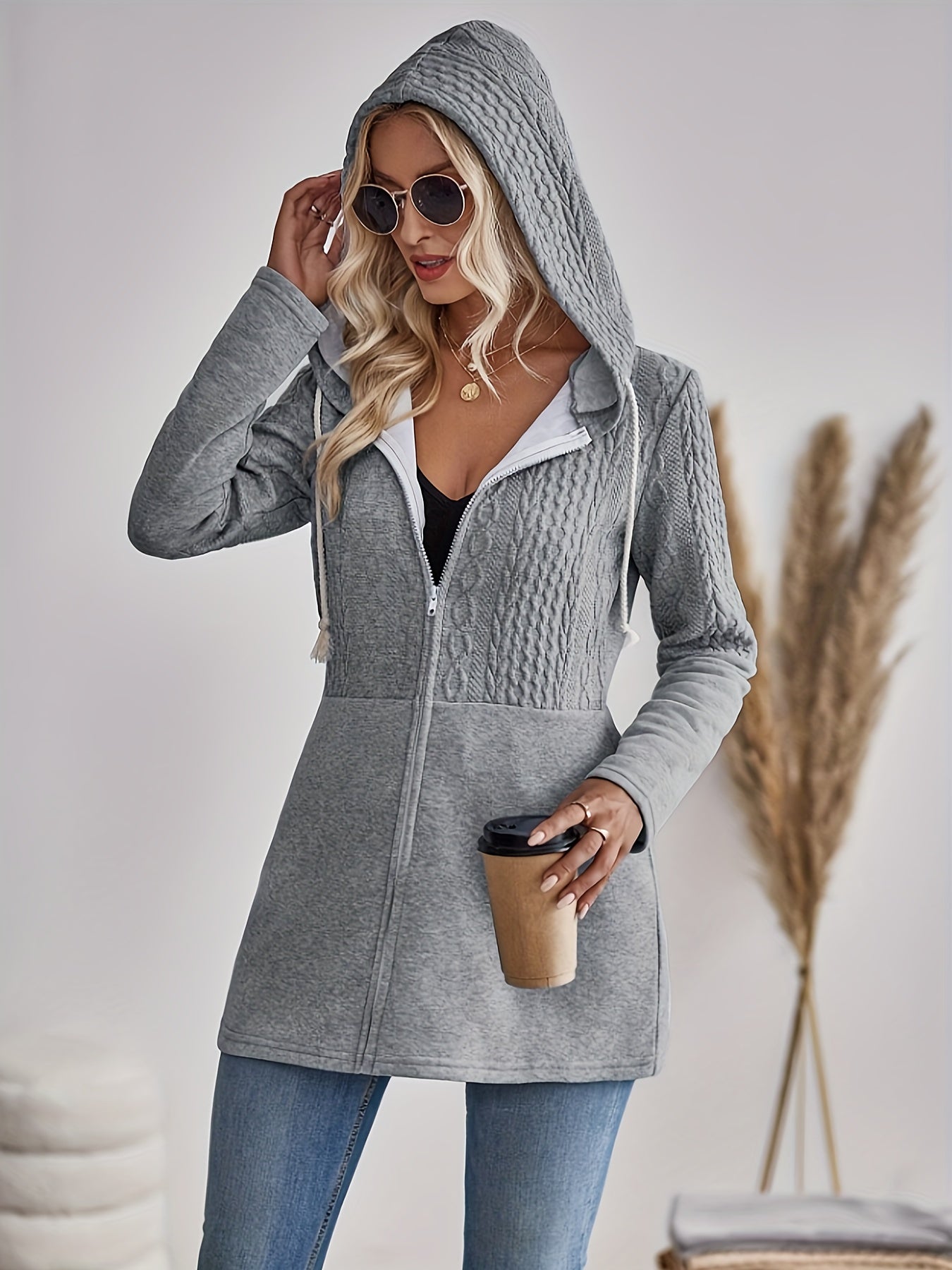 50% RABAT | Tivindra™ | Damen Kapuzenjacke mit Reißverschluss in Hellgrau