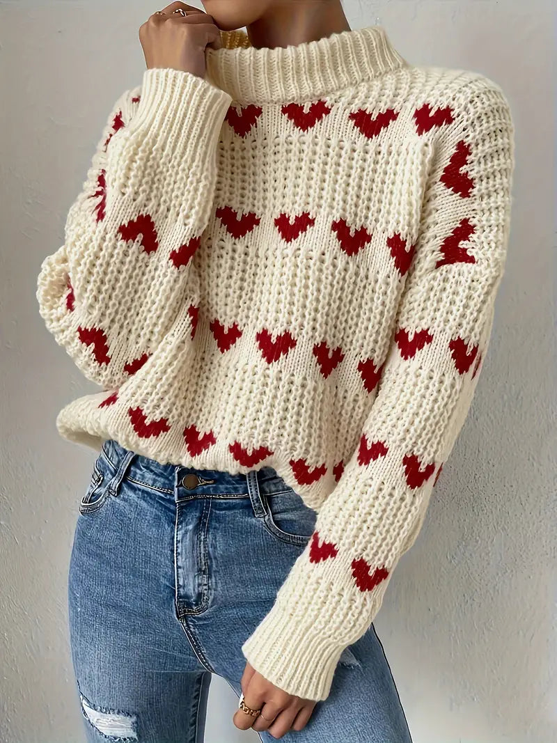 Dreianor™ | Kuschelige Herzen Pullover mit hohem Hals